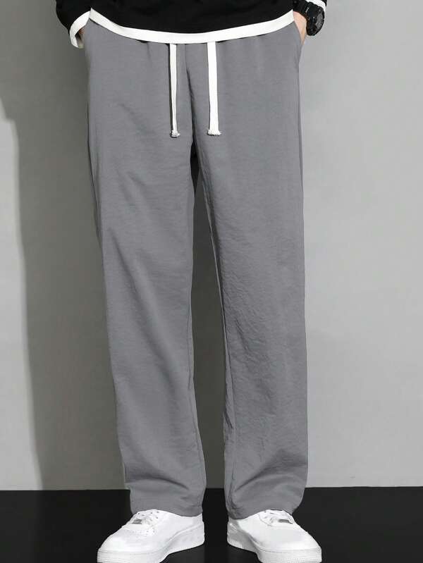 Men Drawstring Waist Straight Leg Pants