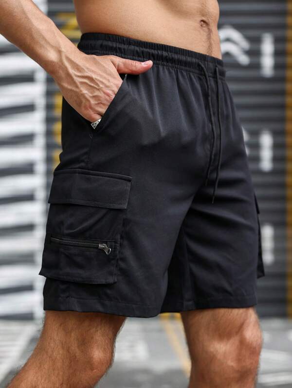 Men Flap Pocket Drawstring Waist Cargo Shorts