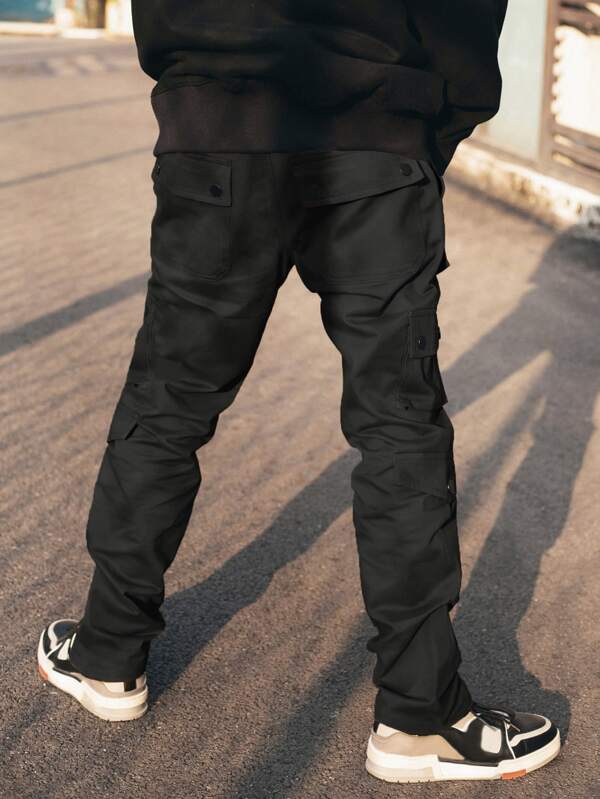 Men Flap Pocket Drawstring Waist Cargo Pants