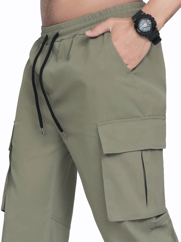 Men Flap Pocket Drawstring Waist Pants