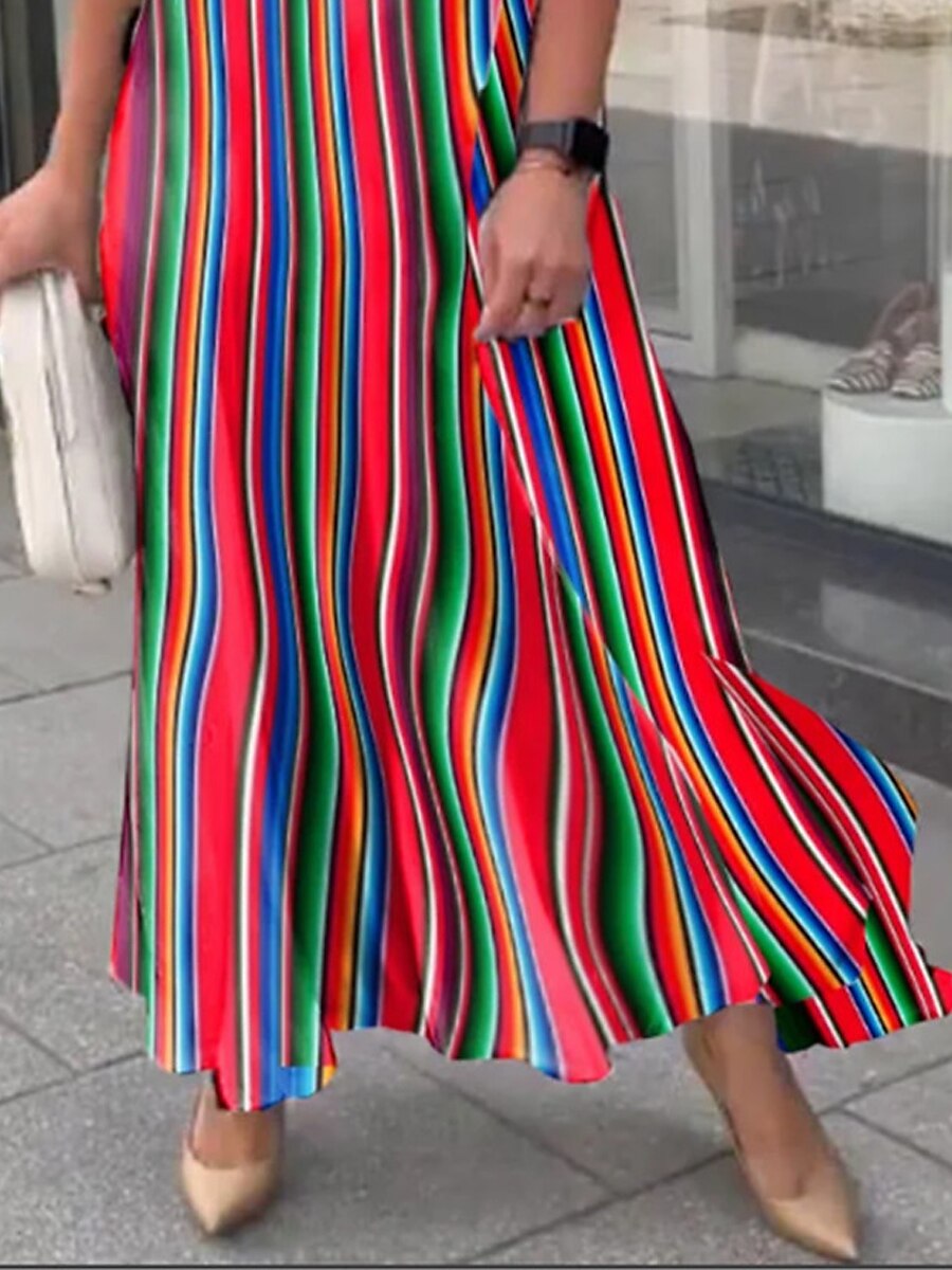 Women's Print Split Neck Maxi long Dress Daily Half Sleeve Summer Spring