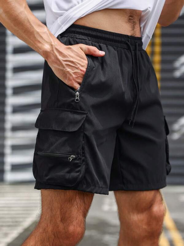 Men Flap Pocket Drawstring Waist Cargo Shorts
