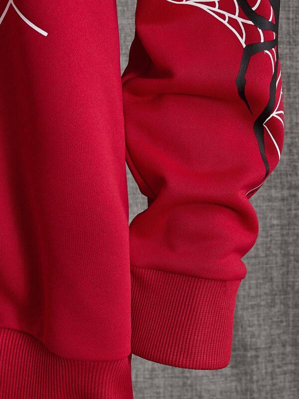 Men Spider Web Print Zip Up Hoodie Without Tee