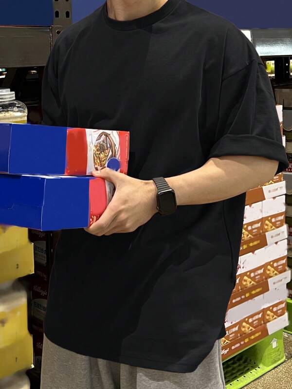 Men Cotton Solid Drop Shoulder Tee