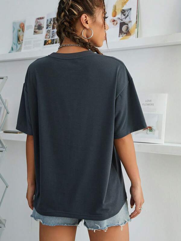 Guitar And Letter Graphic Drop Shoulder Tee