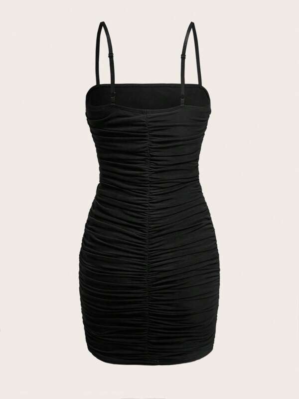 Solid Ruched Cami Bodycon Dress