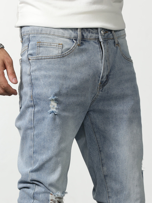 Men Cotton Slant Pocket Ripped Jeans