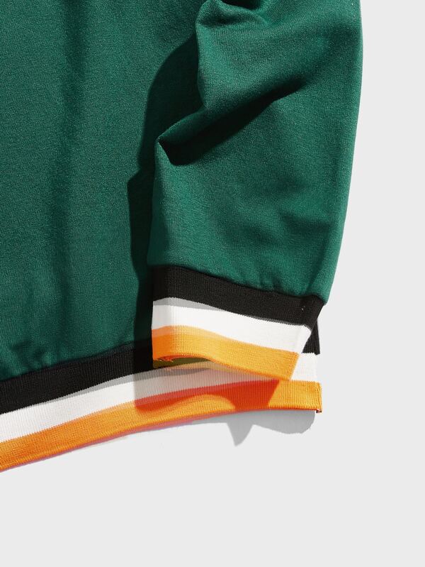 Sporsity Men Letter Graphic Striped Trim Sweatshirt