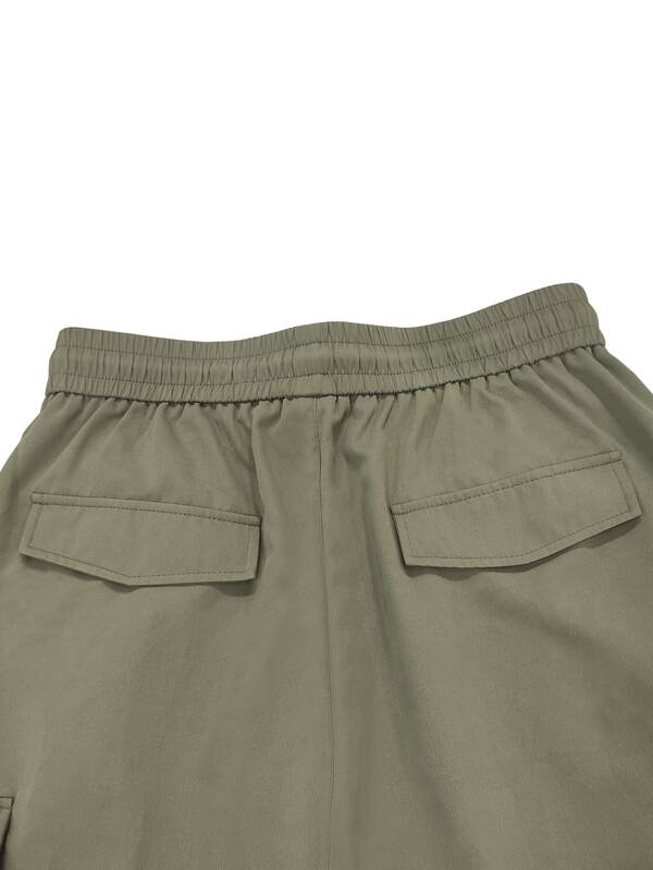 Men Flap Pocket Side Drawstring Waist Cargo Pants