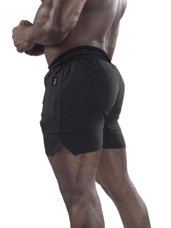 Men Drawstring Waist Split Hem Shorts