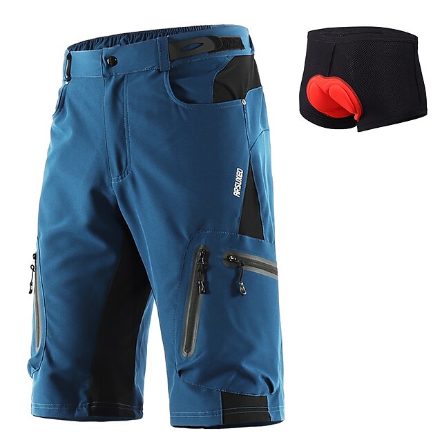 Arsuxeo Men's Bike Shorts Cycling MTB Shorts with Removable 3D Padded Underwear Summer Baggy Shorts Loose Fit Quick Dry Waterproof Zipper Sports
