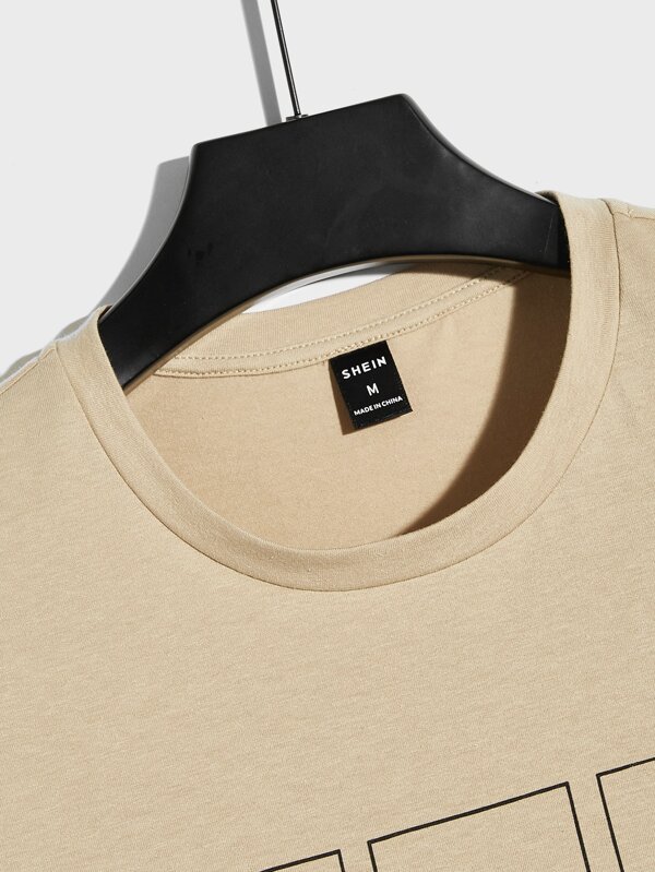 Men Cotton Japanese Letter & Wave Print Tee