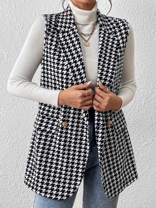 Houndstooth Print Vest Blazer