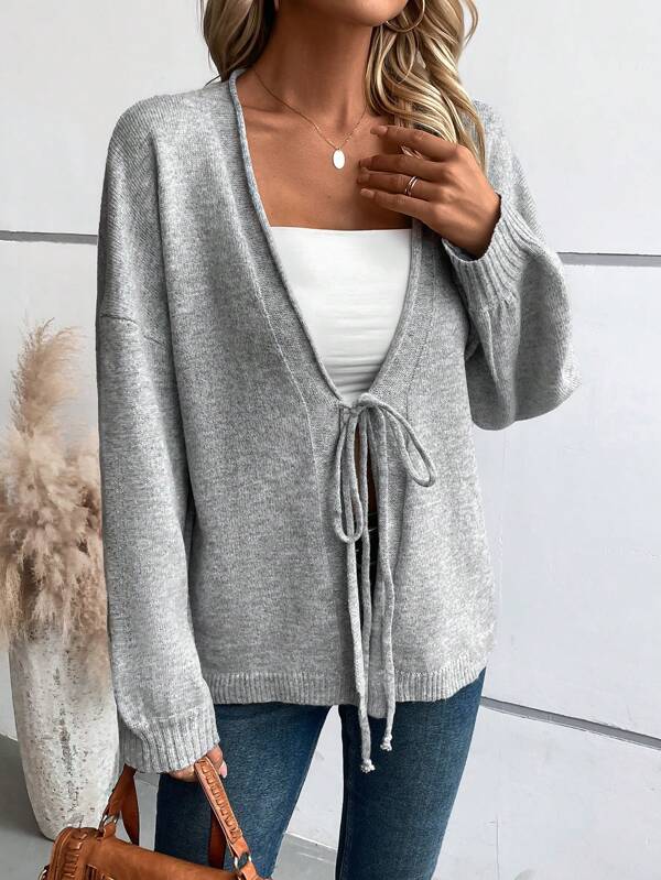 Tie Front Drop Shoulder Cardigan
