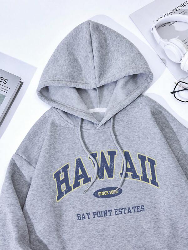 Letter Graphic Kangaroo Pocket Hoodie