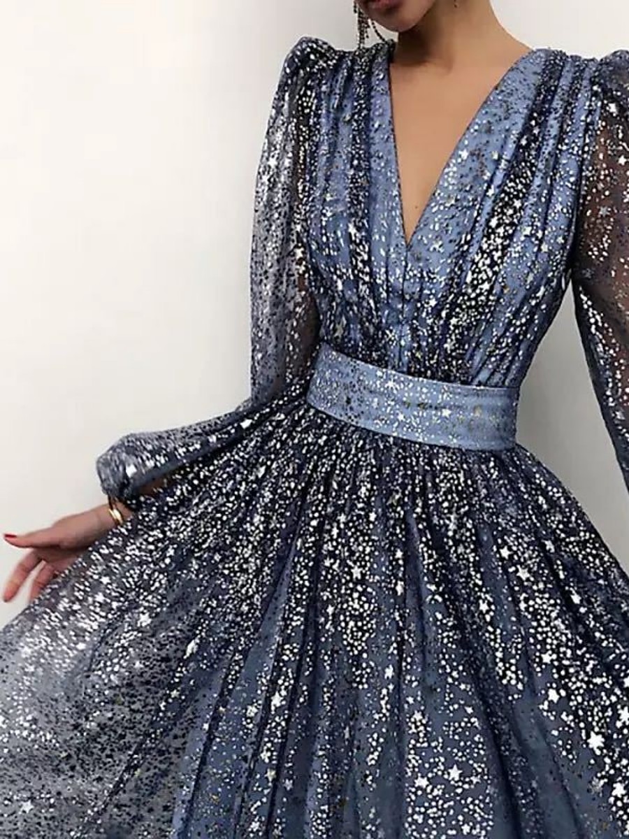 Women's Sequin Dress Party Dress Sparkly Dress Dress Homecoming Dress Sheath Dress Swing Dress Midi Dress Dusty Rose Dusty Blue Long Sleeve Plain Ruched Winter Fall Spring V Neck