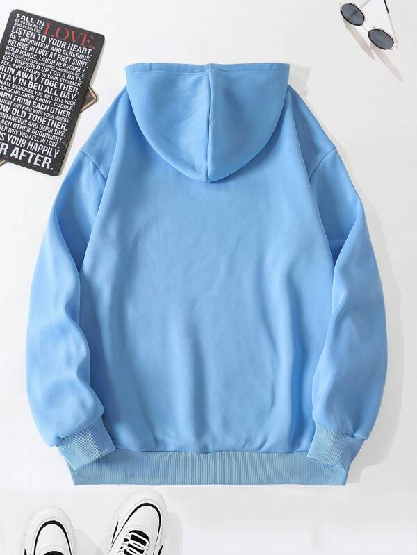 Men Plus Kangaroo Pocket Drawstring Thermal Lined Hoodie