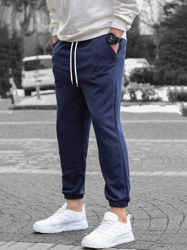 Basics Men Drawstring Waist Slant Pocket Sweatpants