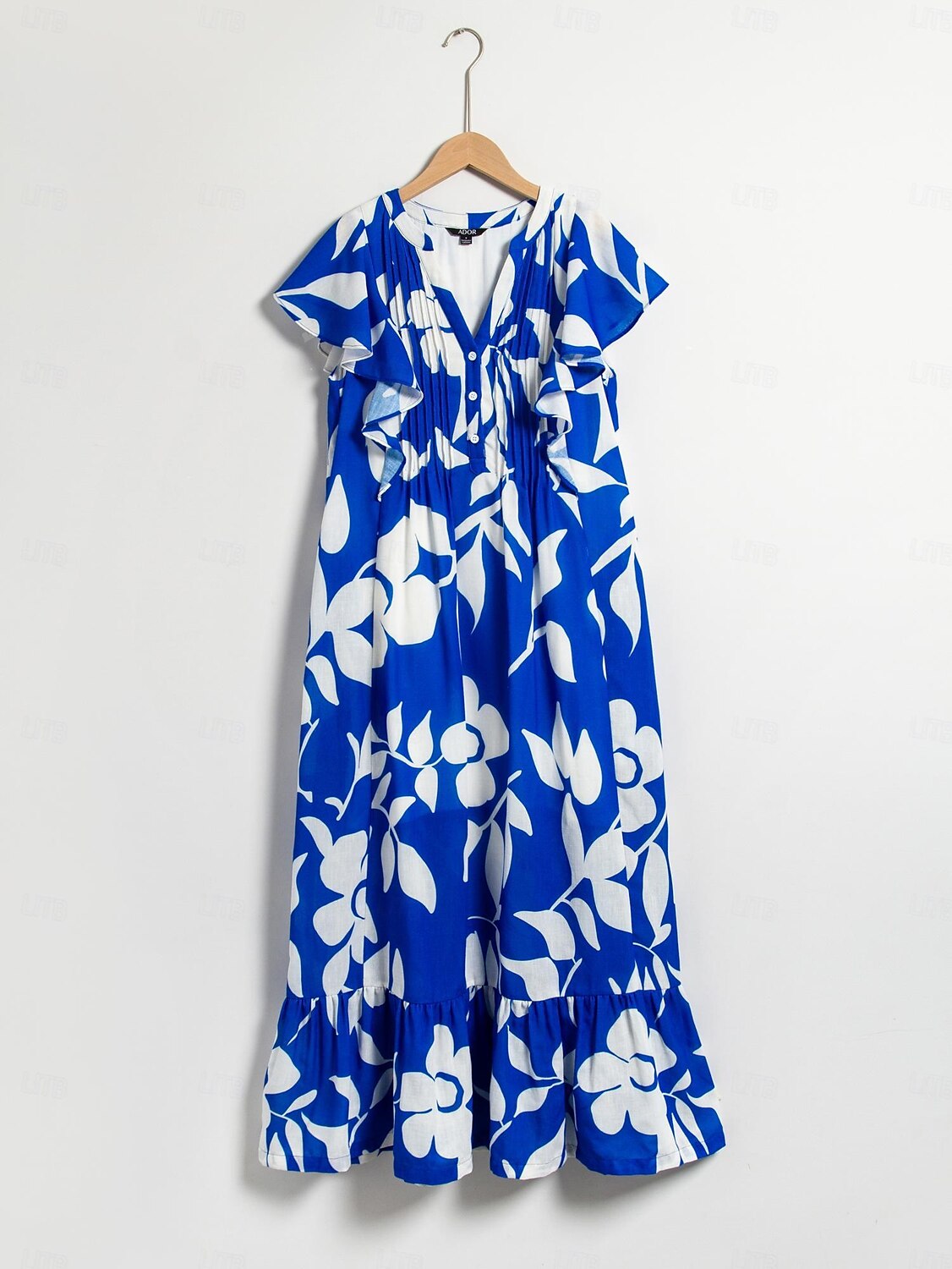 Casual Floral Pleated Maxi Dress