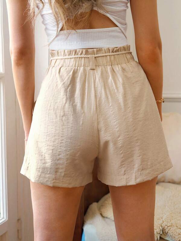 Frenchy Tassel Tie Paperbag Waist Belted Shorts