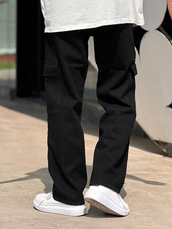 Men Cotton Flap Pocket Side Cargo Jeans
