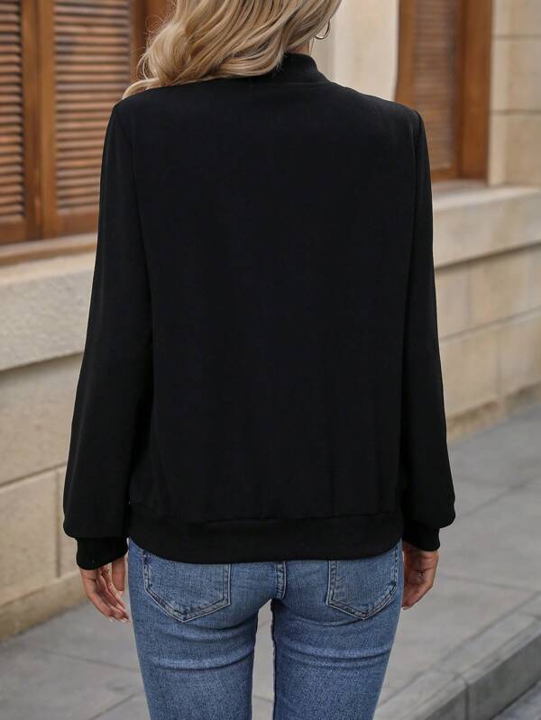 Solid Zip Up Bomber Jacket