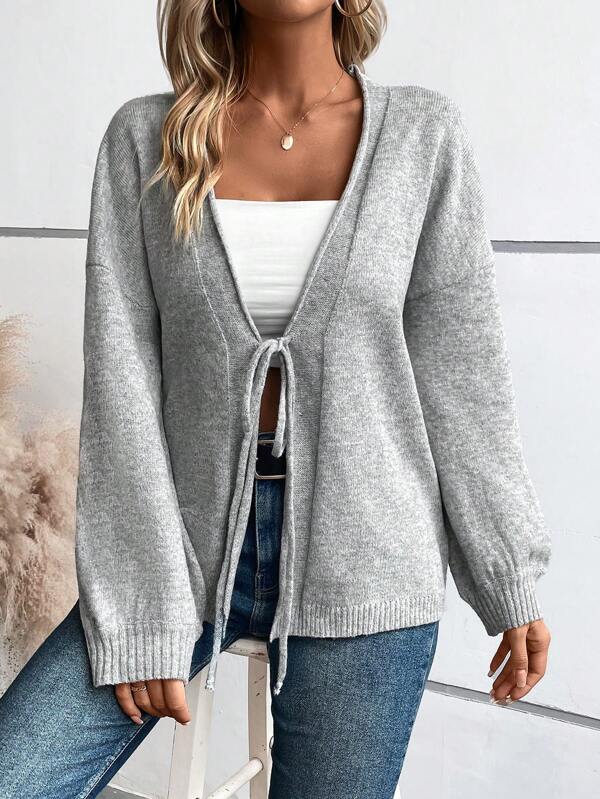 Tie Front Drop Shoulder Cardigan
