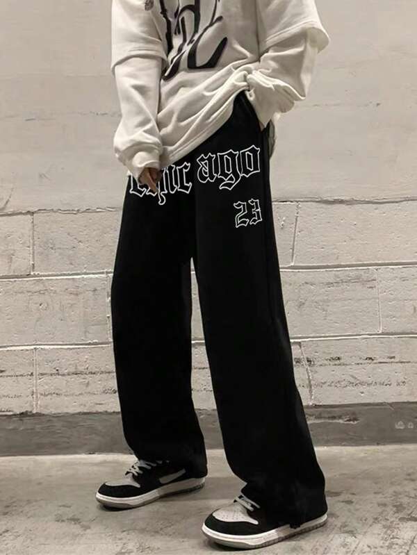 Sporsity Men Letter Graphic Drawstring Waist Sweatpants