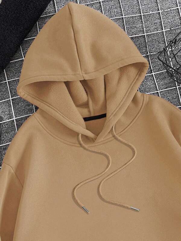 Men Kangaroo Pocket Drawstring Thermal Hoodie
