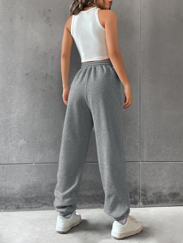 Letter Patched Drawstring Waist Sweatpants