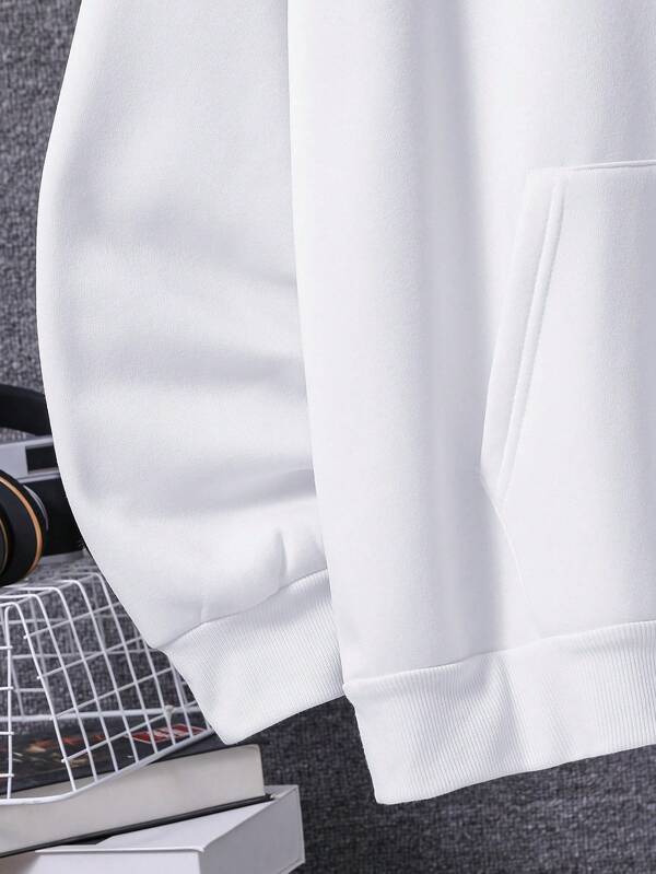 Men Plus Chinese Dragon & Slogan Graphic Drawstring Hoodie