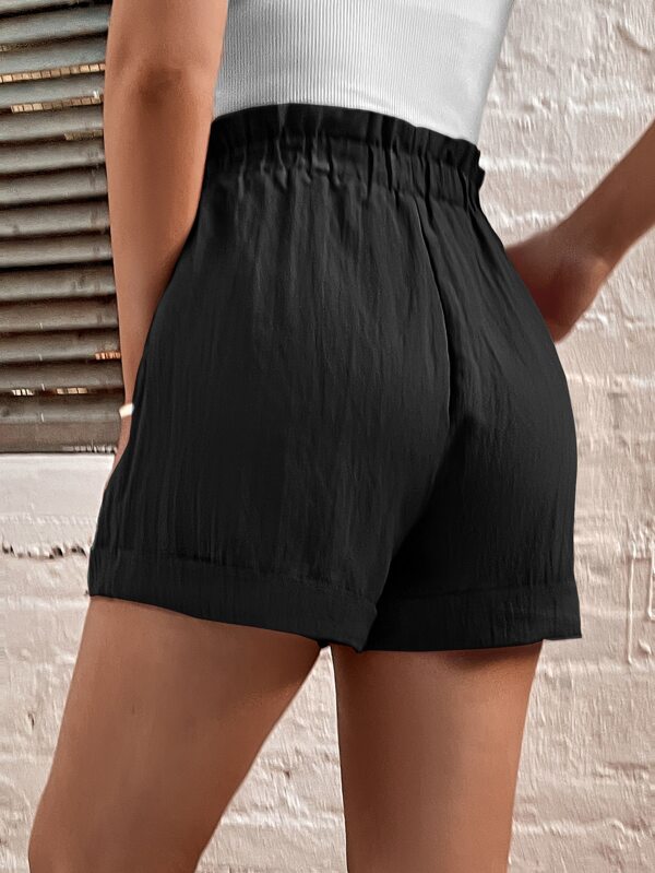 Frenchy Rolled Hem Paperbag Waist Shorts