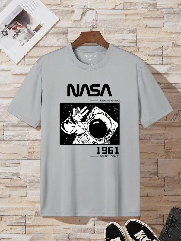 Men Astronaut And Letter Graphic Tee