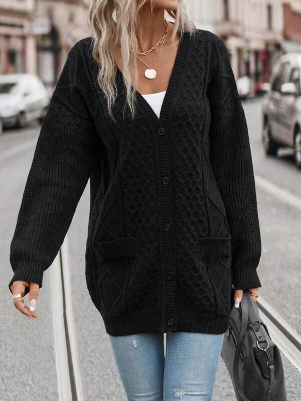 Drop Shoulder Button Front Cardigan