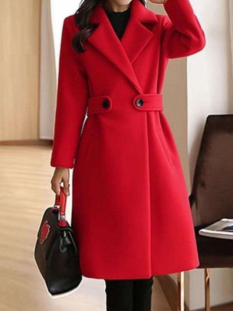 Women's Winter Coat Long Pea Coat Lapel Fall Warm Overcoat Maillard Windproof Warm Outerwear with Pockets Trench Coat Comtemporary Stylish Casual Jacket Long Sleeve