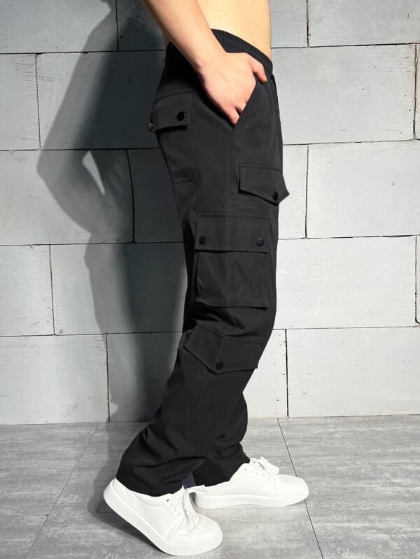 Men Flap Pocket Drawstring Waist Cargo Pants