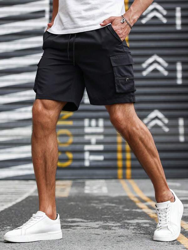 Men Flap Pocket Drawstring Waist Cargo Shorts