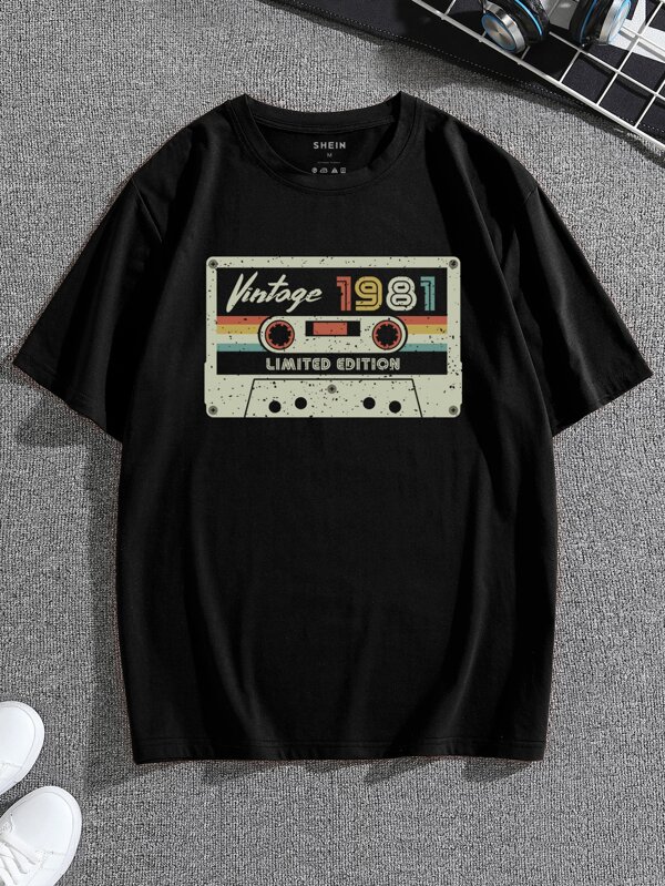 Men Tape & Letter Graphic Tee