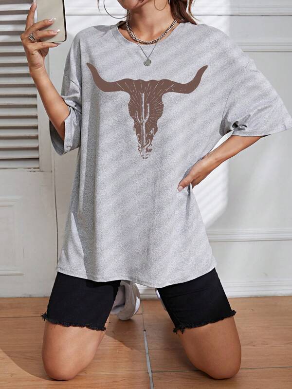 Cattle Print Drop Shoulder Tee