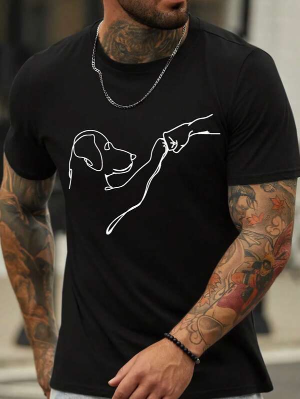 Men Dog & Fist Print Tee