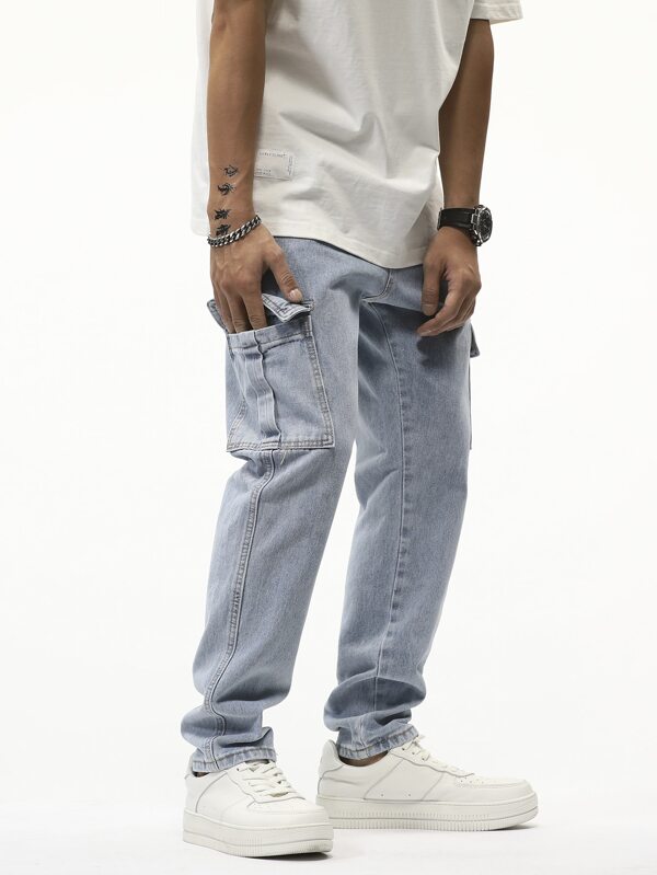 Men Cotton Flap Pocket Side Cargo Jeans