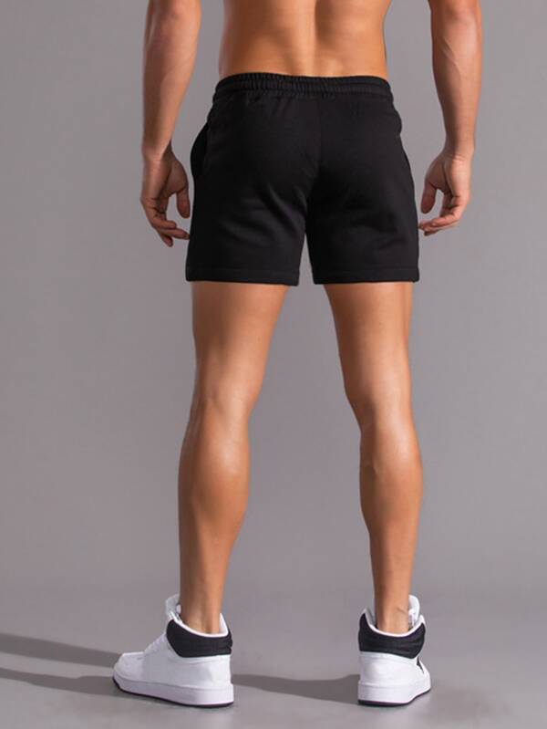 Men Patched Detail Drawstring Waist Shorts