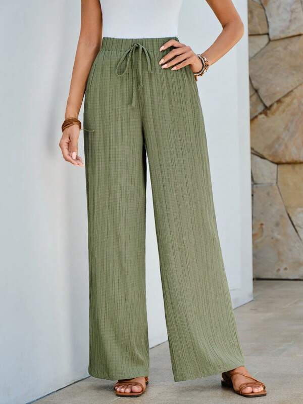 Solid Knot Waist Wide Leg Pants