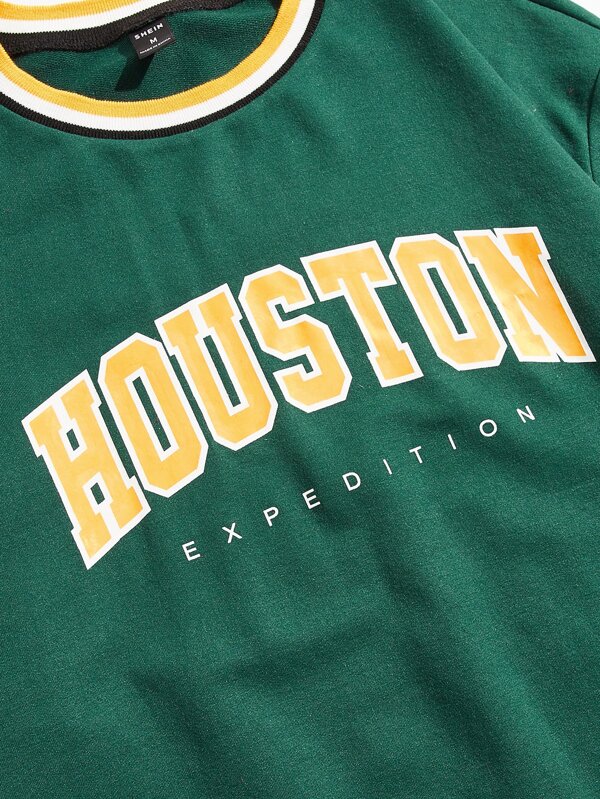 Sporsity Men Letter Graphic Striped Trim Sweatshirt