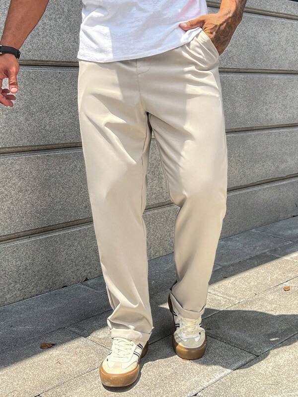 Men Drawstring Waist Slant Pocket Pants