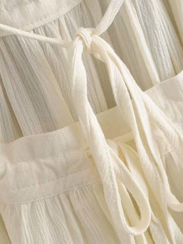 WYWH Dobby Mesh Self-Tie Ruffled Halter Dress