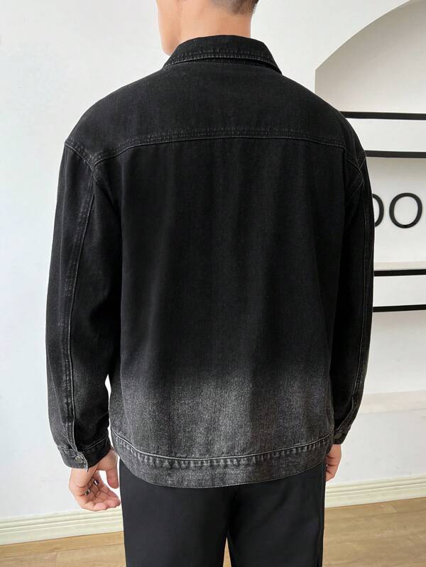 Men Flap Pocket Drop Shoulder Denim Jacket