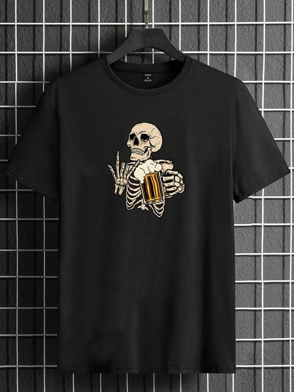 Men Cotton Skeleton Print Tee