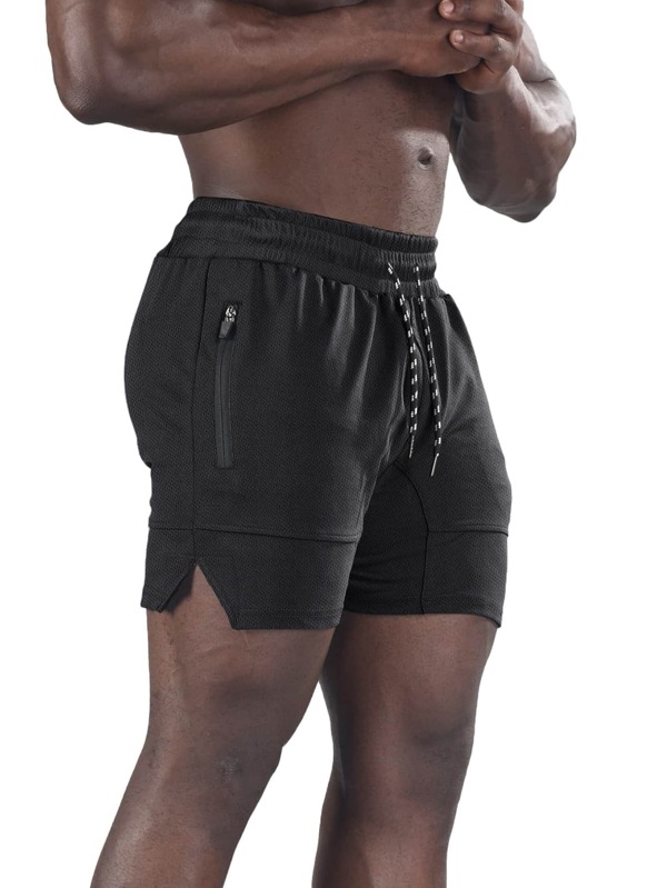 Men Drawstring Waist Split Hem Shorts