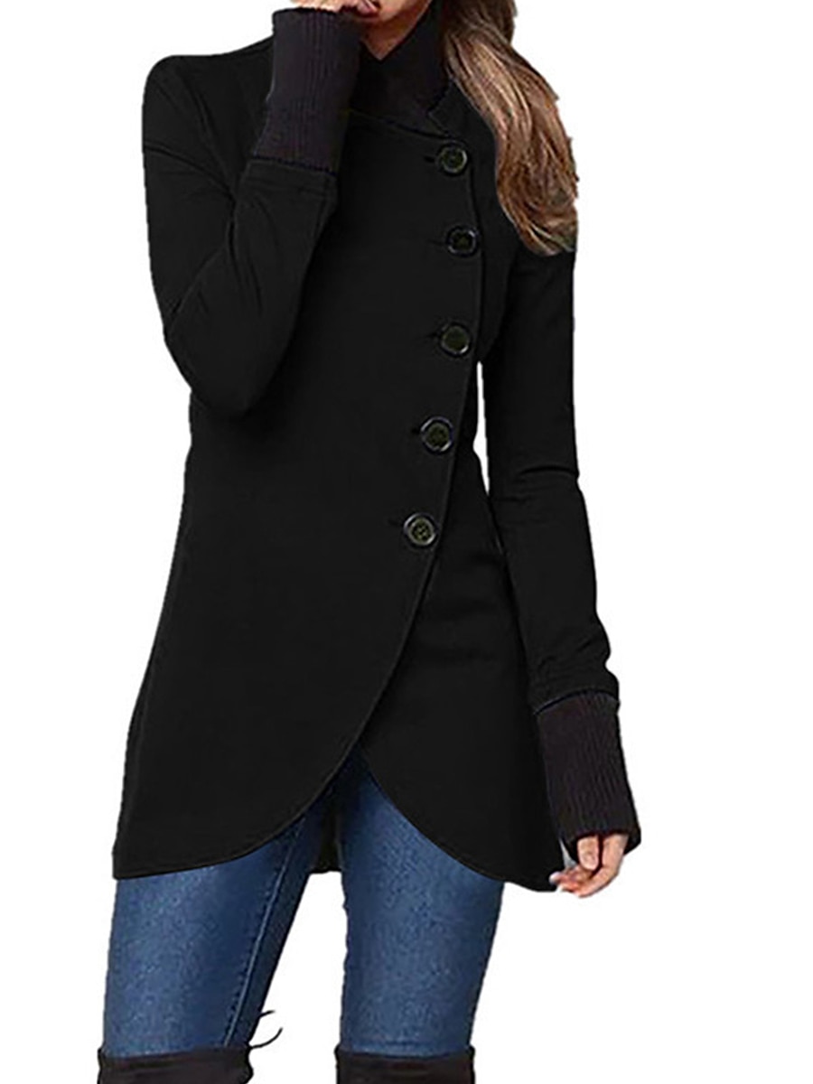 Women's Overcoat Long Pea Coat Single Breasted Stand Collar Trench Coat Slim Fit Winter Coat Windproof Warm Comtemporary Stylish Casual Jacket Long Sleeve